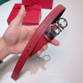 Ferragamo New Calf Leather Pure Copper Buckle 25mm Belt For Women Wine Red