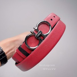 Ferragamo New Calf Leather Pure Copper Buckle 25mm Belt For Women Wine Red