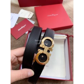 Ferragamo Calf Leather Gold Buckle 25mm New Belt For Women Black