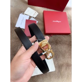 Ferragamo Calf Leather Gold Buckle 25mm New Belt For Women Black