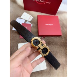 Ferragamo Calf Leather Gold Buckle 25mm New Belt For Women Black