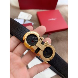 Ferragamo Calf Leather Gold Buckle 25mm New Belt For Women Black