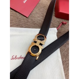 Ferragamo Calf Leather Gold Buckle 25mm New Belt For Women Black