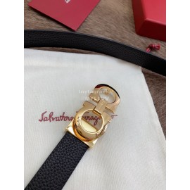 Ferragamo Calf Leather Gold Buckle 25mm New Belt For Women Black