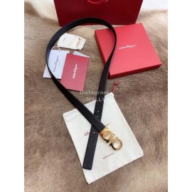 Ferragamo Calf Leather Gold Buckle 25mm New Belt For Women Black