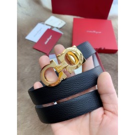 Ferragamo Calf Leather Gold Buckle 25mm New Belt For Women Black