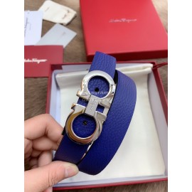 Ferragamo Calf Leather Silver Buckle 25mm New Belt For Women Blue