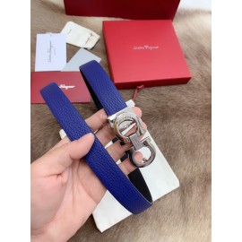 Ferragamo Calf Leather Silver Buckle 25mm New Belt For Women Blue