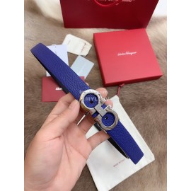Ferragamo Calf Leather Silver Buckle 25mm New Belt For Women Blue