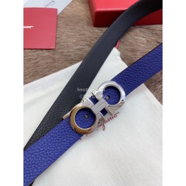 Ferragamo Calf Leather Silver Buckle 25mm New Belt For Women Blue