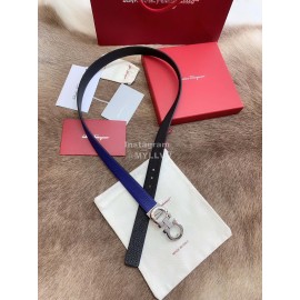 Ferragamo Calf Leather Silver Buckle 25mm New Belt For Women Blue