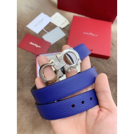 Ferragamo Calf Leather Silver Buckle 25mm New Belt For Women Blue
