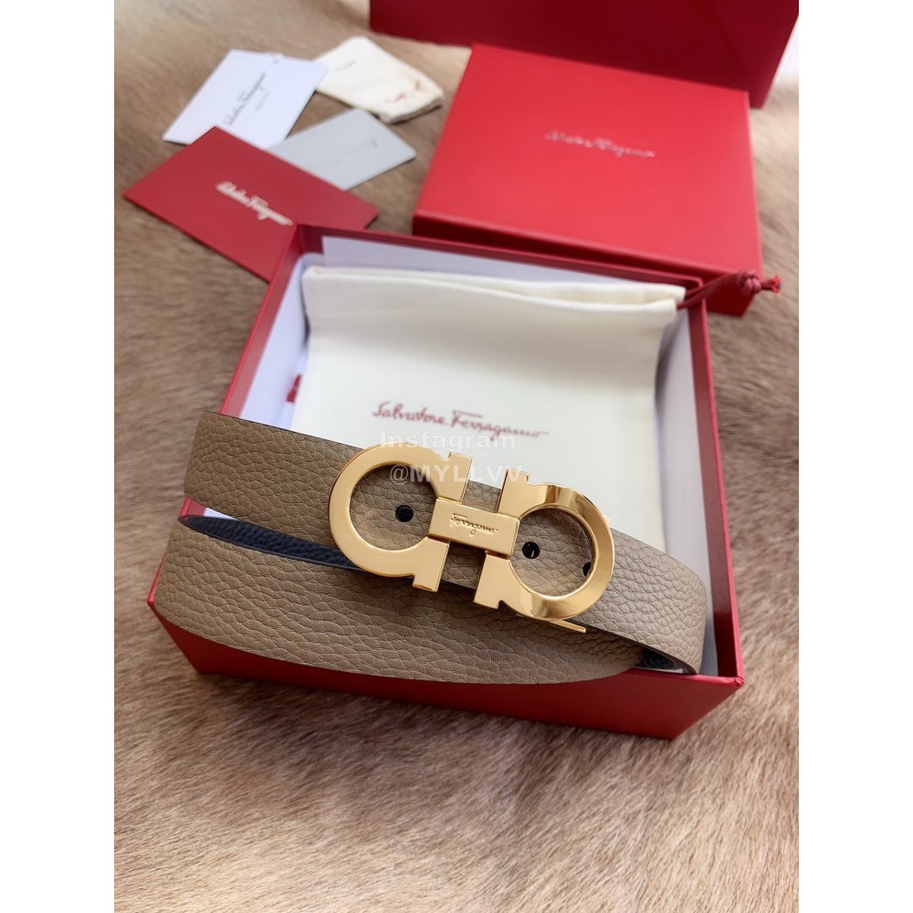 Ferragamo Calf Leather Gold Buckle 25mm New Belt For Women Coffee