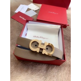 Ferragamo Calf Leather Gold Buckle 25mm New Belt For Women Coffee