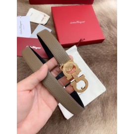 Ferragamo Calf Leather Gold Buckle 25mm New Belt For Women Coffee