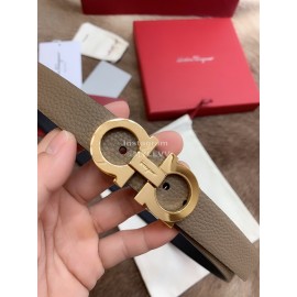 Ferragamo Calf Leather Gold Buckle 25mm New Belt For Women Coffee