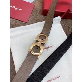 Ferragamo Calf Leather Gold Buckle 25mm New Belt For Women Coffee