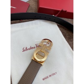 Ferragamo Calf Leather Gold Buckle 25mm New Belt For Women Coffee