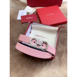 Ferragamo Calf Leather Silver Buckle 25mm New Belt For Women Pink