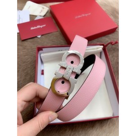 Ferragamo Calf Leather Silver Buckle 25mm New Belt For Women Pink