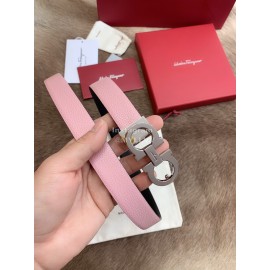 Ferragamo Calf Leather Silver Buckle 25mm New Belt For Women Pink