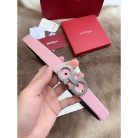 Ferragamo Calf Leather Silver Buckle 25mm New Belt For Women Pink
