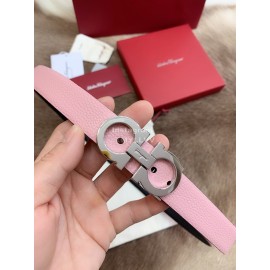 Ferragamo Calf Leather Silver Buckle 25mm New Belt For Women Pink