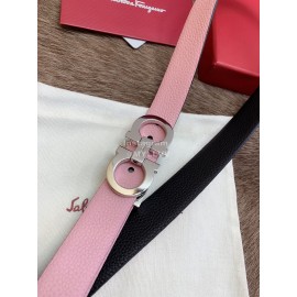 Ferragamo Calf Leather Silver Buckle 25mm New Belt For Women Pink
