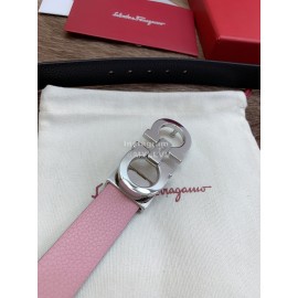 Ferragamo Calf Leather Silver Buckle 25mm New Belt For Women Pink