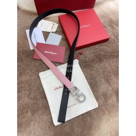 Ferragamo Calf Leather Silver Buckle 25mm New Belt For Women Pink