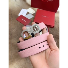 Ferragamo Calf Leather Silver Buckle 25mm New Belt For Women Pink