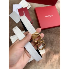Ferragamo Calf Leather Gold Buckle 25mm New White Belt For Women