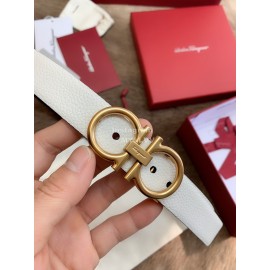 Ferragamo Calf Leather Gold Buckle 25mm New White Belt For Women
