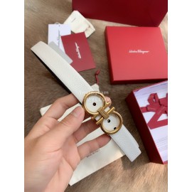 Ferragamo Calf Leather Gold Buckle 25mm New White Belt For Women