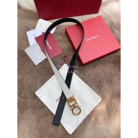 Ferragamo Calf Leather Gold Buckle 25mm New White Belt For Women