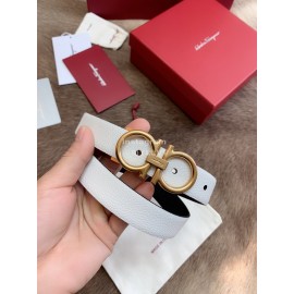 Ferragamo Calf Leather Gold Buckle 25mm New White Belt For Women