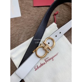 Ferragamo Calf Leather Gold Buckle 25mm New White Belt For Women