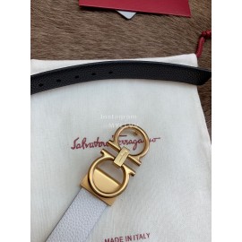 Ferragamo Calf Leather Gold Buckle 25mm New White Belt For Women