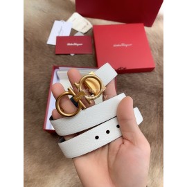 Ferragamo Calf Leather Gold Buckle 25mm New White Belt For Women