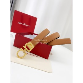Ferragamo Calf Leather Gold Buckle 25mm New Belt For Women Tan