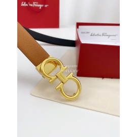 Ferragamo Calf Leather Gold Buckle 25mm New Belt For Women Tan