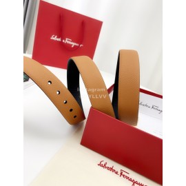 Ferragamo Calf Leather Gold Buckle 25mm New Belt For Women Tan