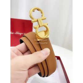 Ferragamo Calf Leather Gold Buckle 25mm New Belt For Women Tan
