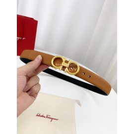 Ferragamo Calf Leather Gold Buckle 25mm New Belt For Women Tan