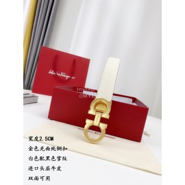 Ferragamo Calf Leather Gold Buckle 25mm New Belt For Women White