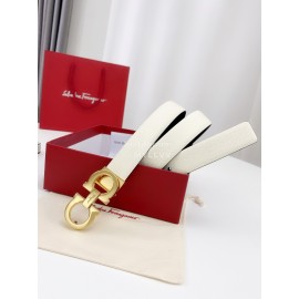 Ferragamo Calf Leather Gold Buckle 25mm New Belt For Women White