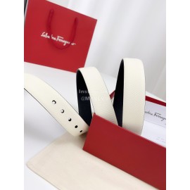 Ferragamo Calf Leather Gold Buckle 25mm New Belt For Women White
