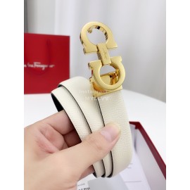 Ferragamo Calf Leather Gold Buckle 25mm New Belt For Women White
