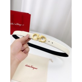 Ferragamo Calf Leather Gold Buckle 25mm New Belt For Women White