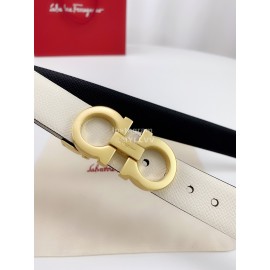 Ferragamo Calf Leather Gold Buckle 25mm New Belt For Women White